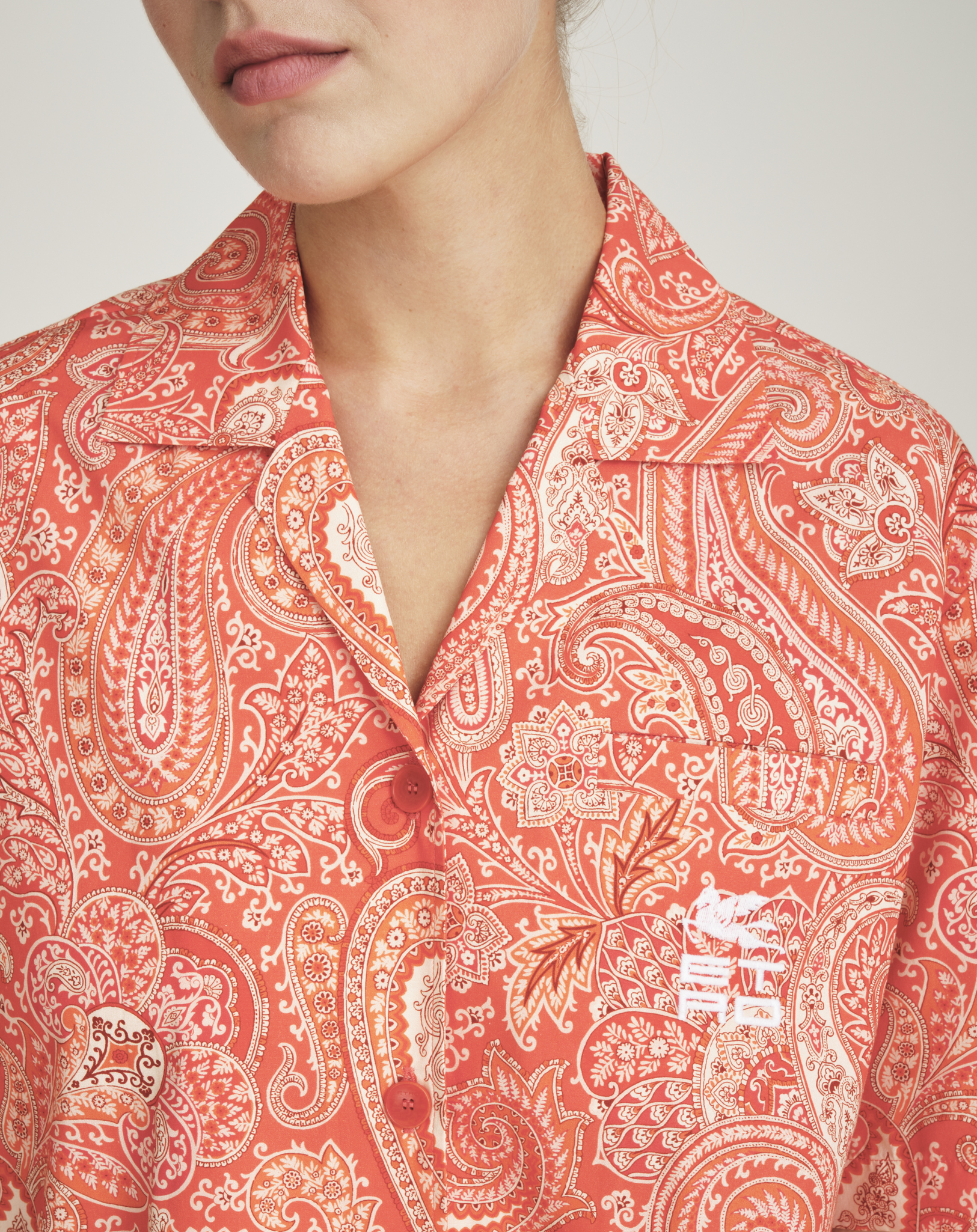 Etro - Orange Paisley Printed Oversized Cotton Shirt 38